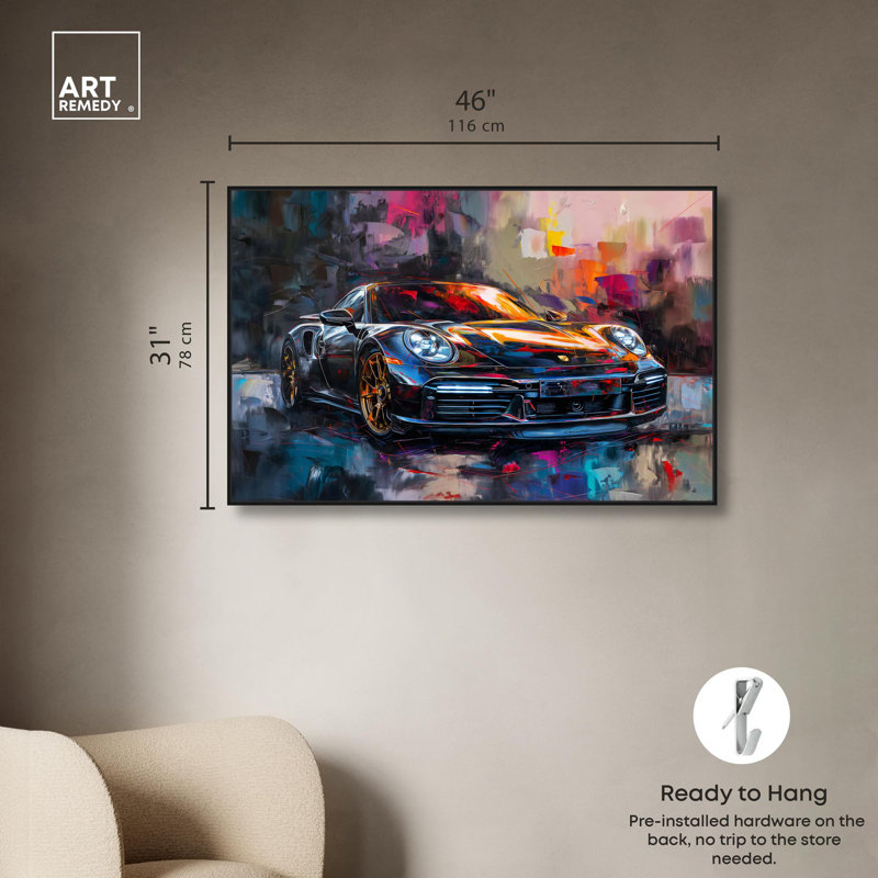 Turbocharged Porsche II Canvas Lux Car Paintings by Art Remedy, Black Floater Framed, 31" H x 46" W x 1.8" D