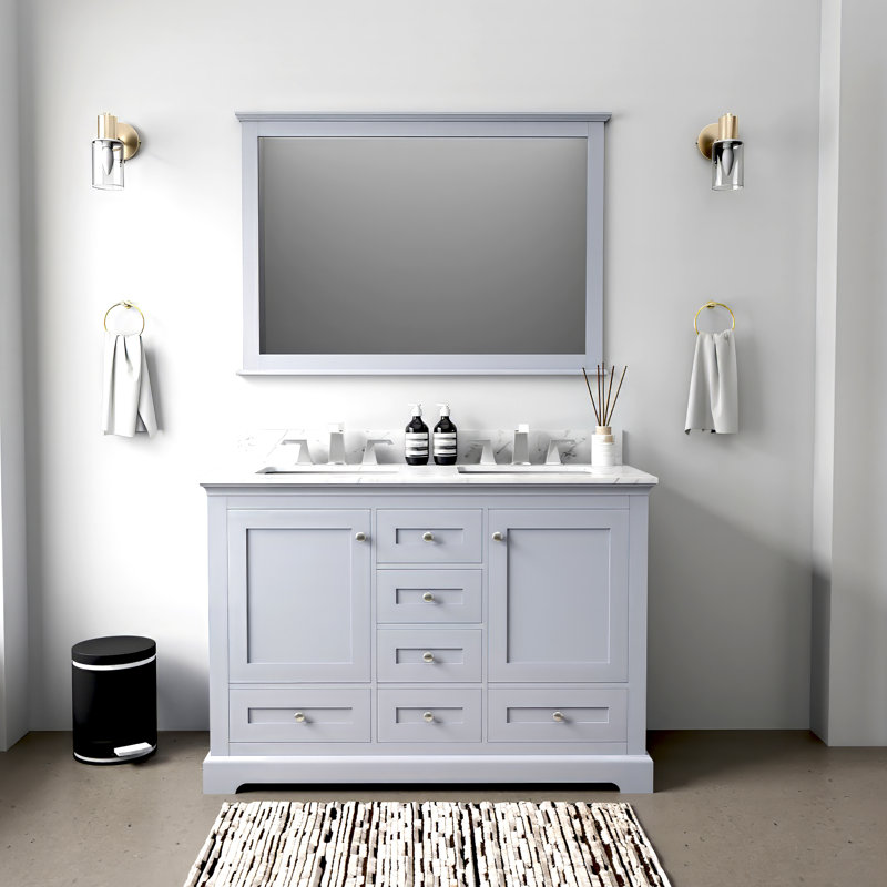 Dukes 48 in. W x 22 in. D Double Bath Vanity, Dark Gray, White Carrara Marble