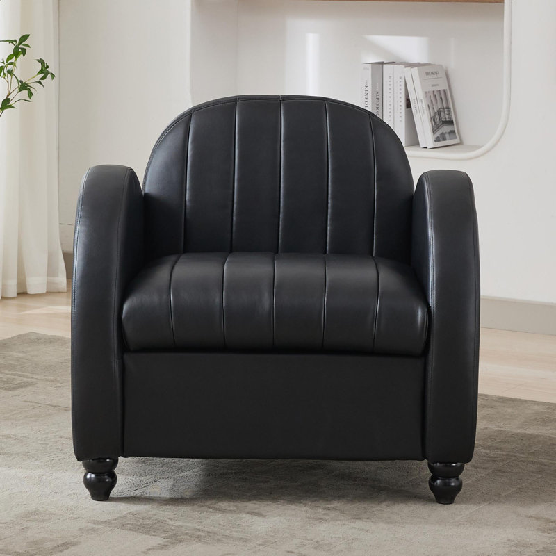 Modern Curved Accent Chair PU Leather Lounge Chair for Living Room, Black