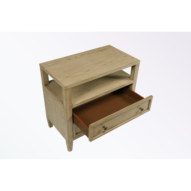 Table de chevet 2 tiroirs en bois avec tablette ouverte