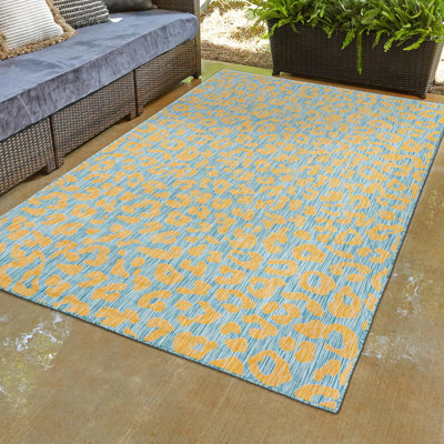 Tapis intérieur / extérieur en polypropylène tissé à la machine imprimé animal intérieur / extérieur jaune / bleu sarcelle