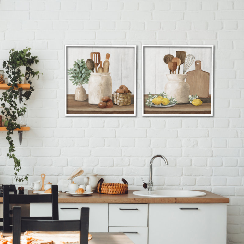Ensemble de 2 giclées encadrées Country Kitchen Installation, design par White Ladder, H 17 po x l 17 po
