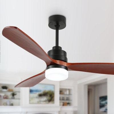 Caige 52-In Outdoor Indoor Modern Reversible Wood Ceiling Fan with Light for Patio