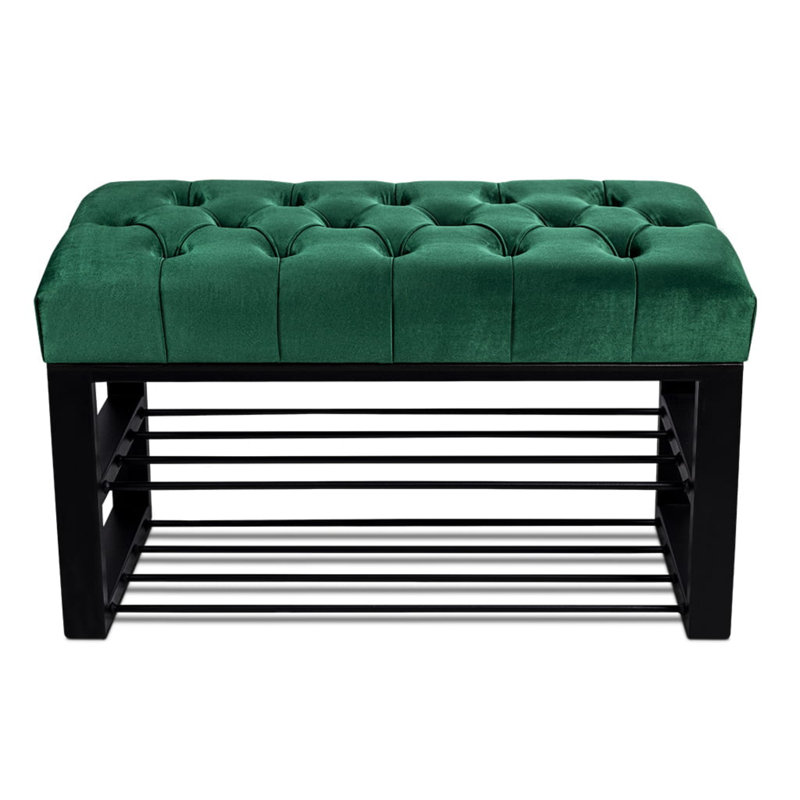 Avaeah Upholstered Storage Bench, 40cm H x 60 cm W x 35cm D, Green/Black