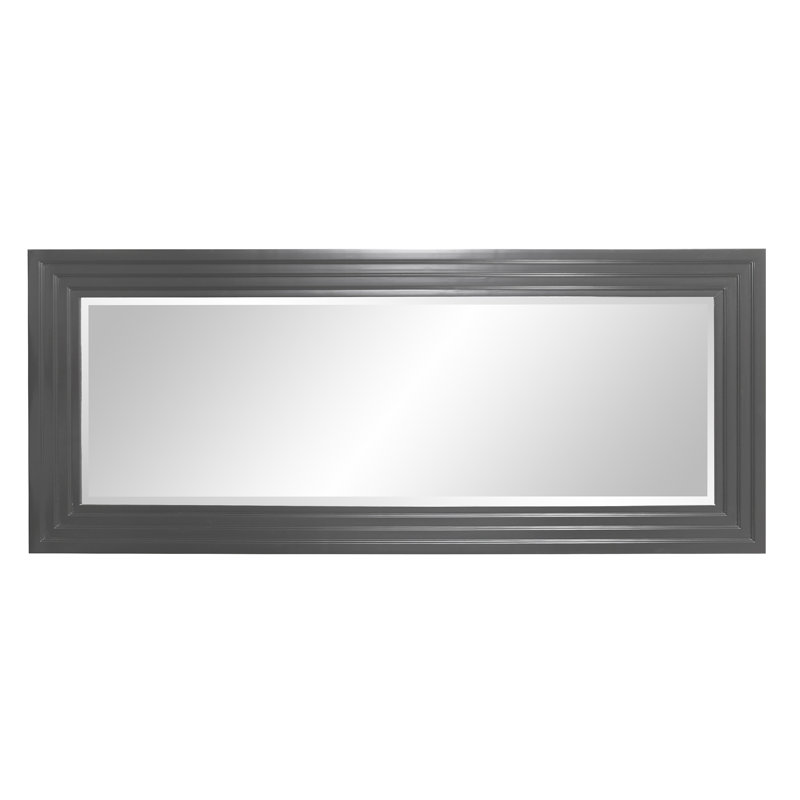 Glossy Charcoal Gray Tall Rectangular Wood Mirror