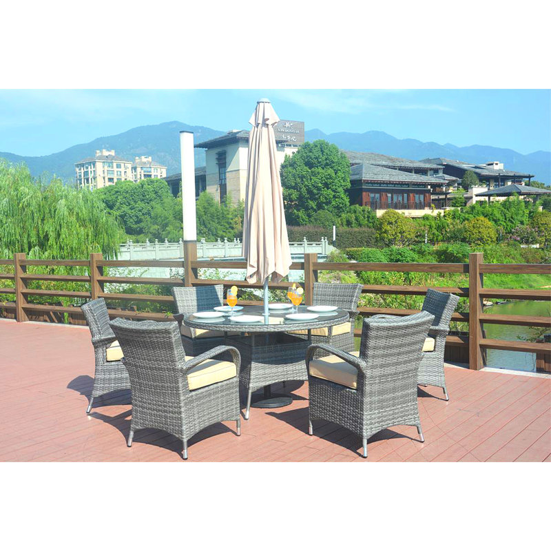 Anntonette 7 Piece Dining Set with Cushions, Grey