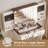 Farmhouse Makeup Vanity Desk with 3-Tone LED & Glass Tabletop & Stool