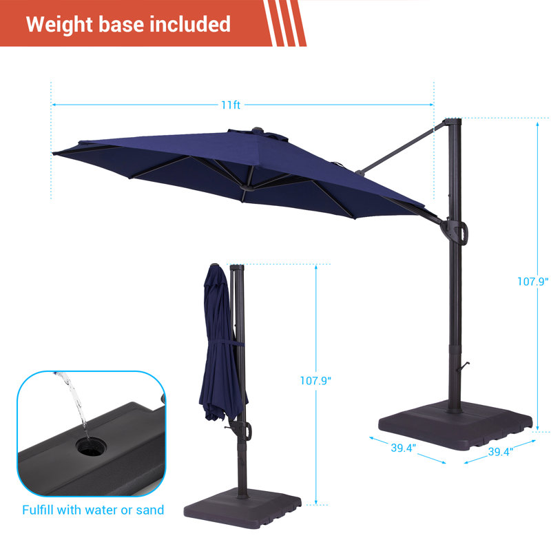 Parasol en porte-à-faux octogonal 11 'Erwina, Bleu marine