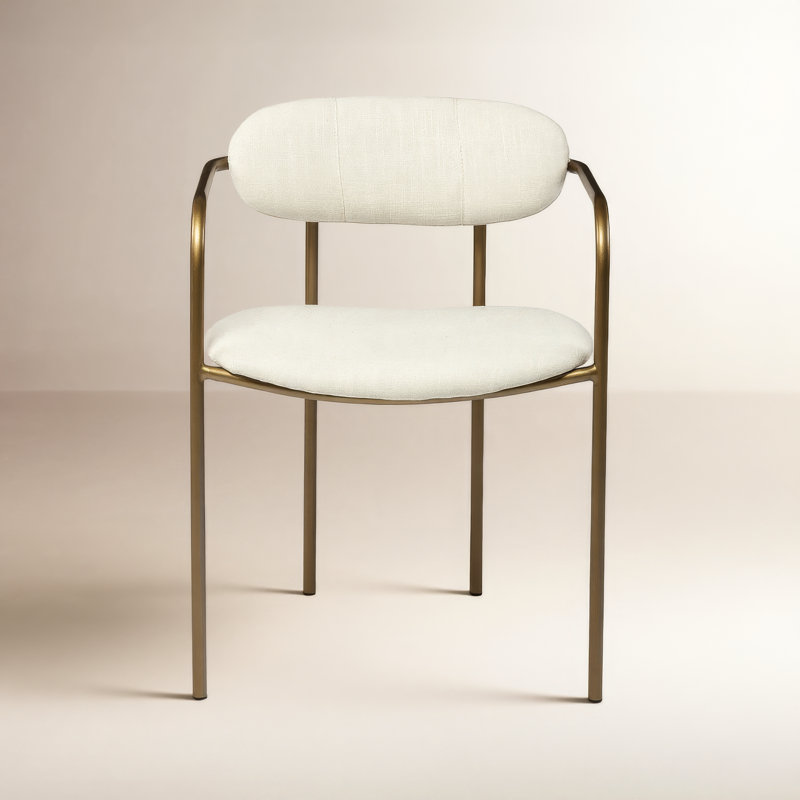 Belarus 18.25'' H Upholstered Metal Armchair, Cream, Antique Gold