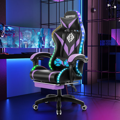 Ergonomic  LED Gaming Chair with Massage Lumbar Pillow