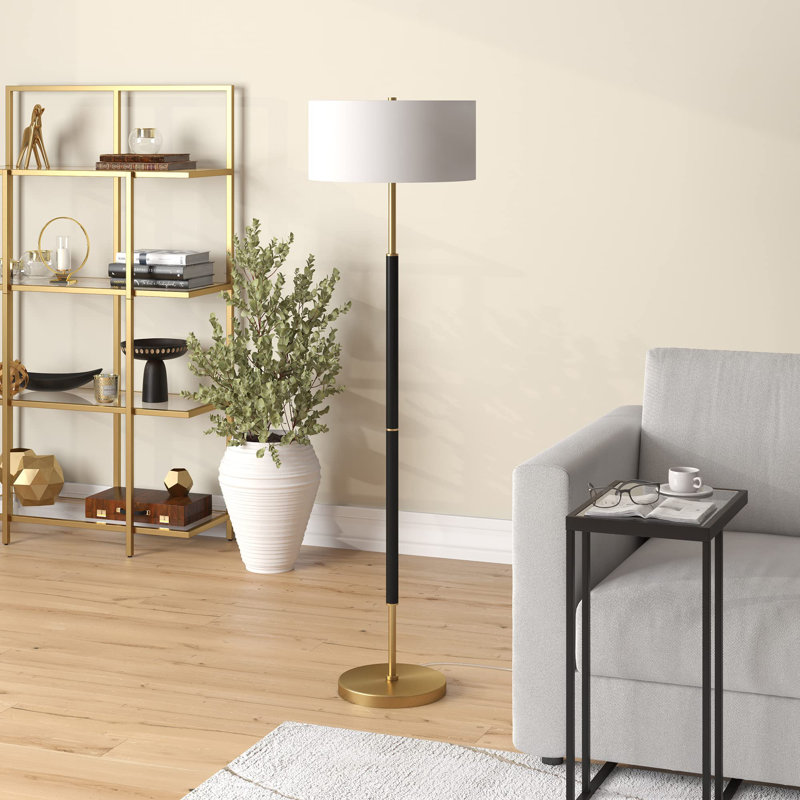 Lampe sur pied traditionnelle Vikram, Noir mat / laiton