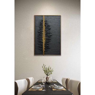 Hand Painted Abstract Artwork Textured Vertical Wall Art In Gold Acrylic Painting