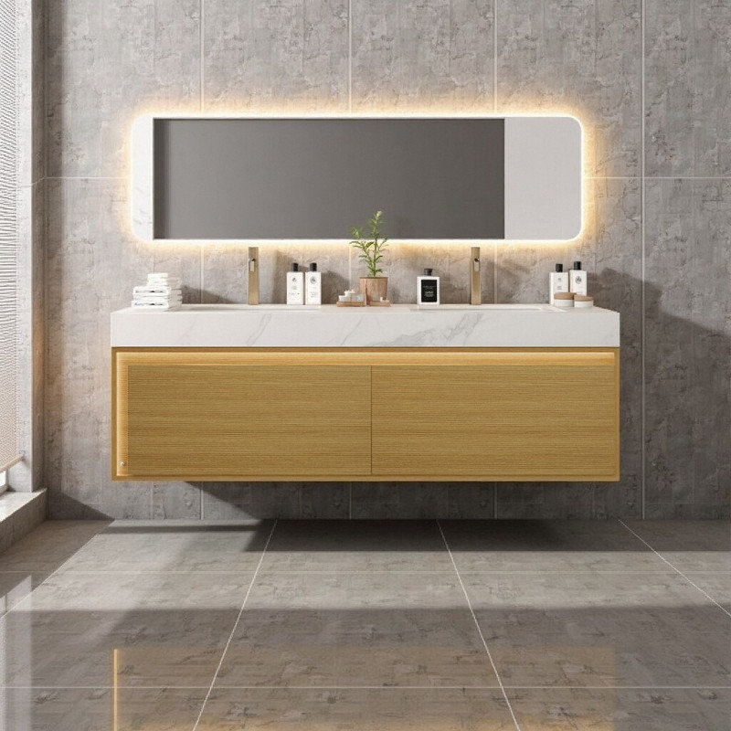 Ensemble de meuble-lavabo mural contemporain avec lavabo en résine 36 po avec lavabo en résine, 2 portes à fermeture douce et 1 armoire latérale