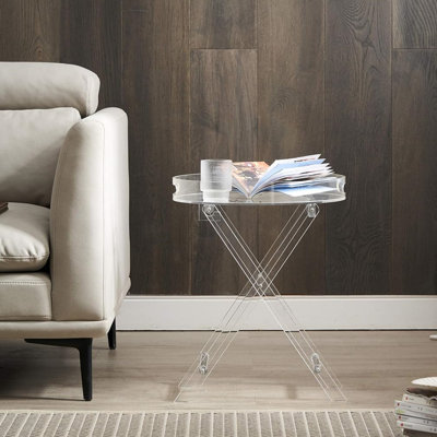 Table-plateau pliante en acrylique transparent avec base en X, table d'appoint portable moderne pour le salon et la chambre à coucher - Transparent