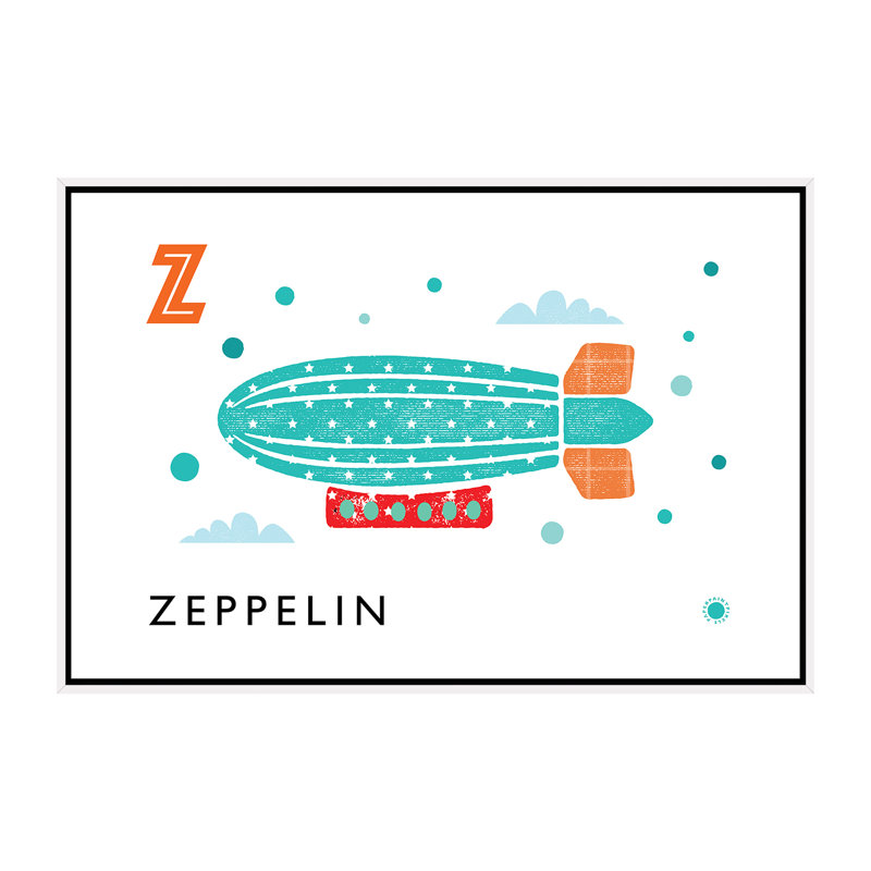 Z Is for Zeppelin - imprimé, H 40 po x l 60 po x 1,5 po, Toile blanche encadrée, Aucun mat