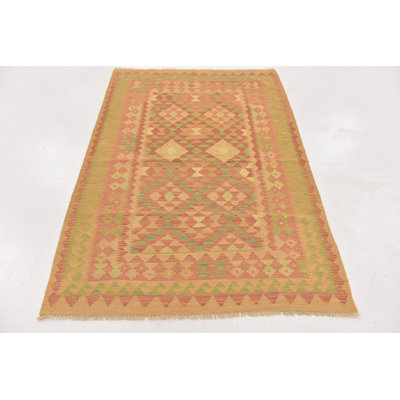 Tapis noué la one-of-kind à la main-nouvelle ère rouille rouge 3 pi 4 po x 5 pi aire de laine Elland
