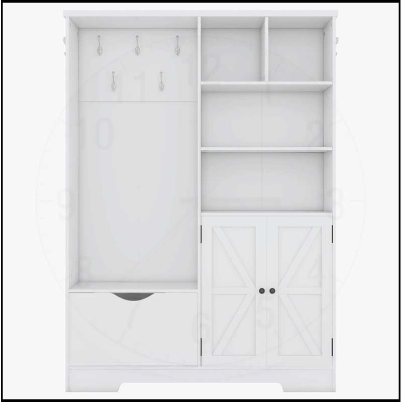 Arbre d'entrée multifonctionnel avec rangement, tablettes, tiroirs et armoire, organisateur de hall d'entrée élégant