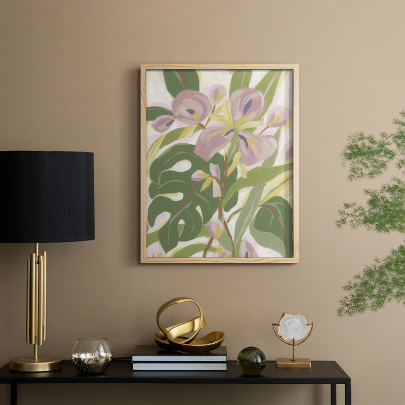 Orchidée tropicale brossée I, reproduction encadrée - bois massif, H 15 po x l 12 po, Naturel