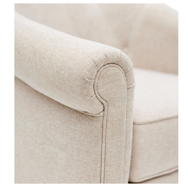 Beige Microfiber Barrel Accent Chair with Wood Legs