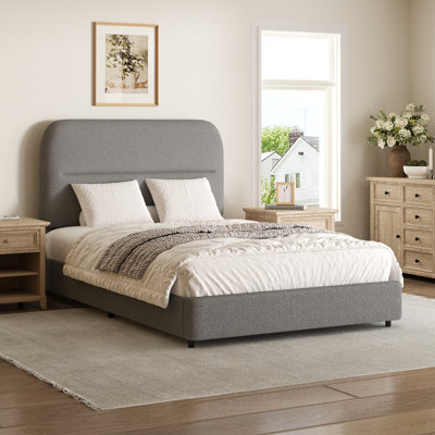 Base de lit plateforme Manfrid, collection Cloud avec revêtement Boucle et tête de lit arrondie, pied de lit épaissi