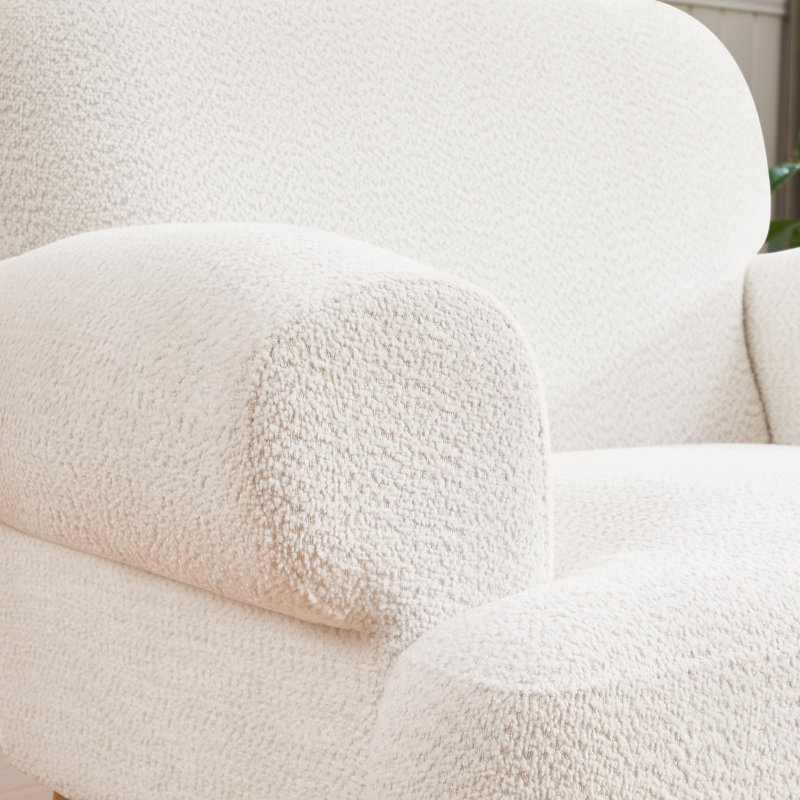 41.75" Oversized Modern Upholstered Accent Chair with Recessed Arms Solid Wood Legs for Living Room, White Chenille/Polyester