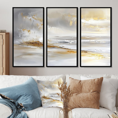 Minimalisme, plage dorée pure I, art mural plage, 3 panneaux