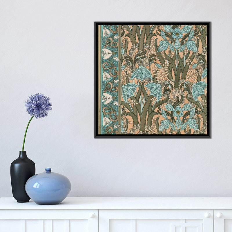 «Nouveau Textile Motif I», impression sur toile, H 18 po x l 18 po x P 1,5 po, Toile encadrée noire, Pas de tapis
