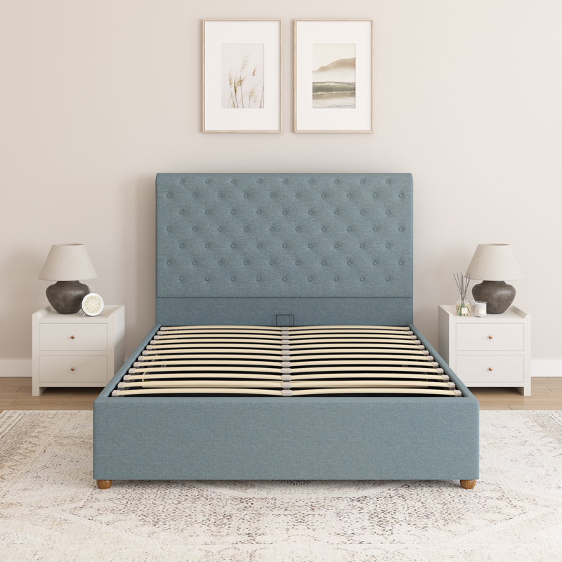 Upholstered Lift Up Storage Ottoman Bed, Small Double (137 x 220 cm), Luxe Chenille Airforce
