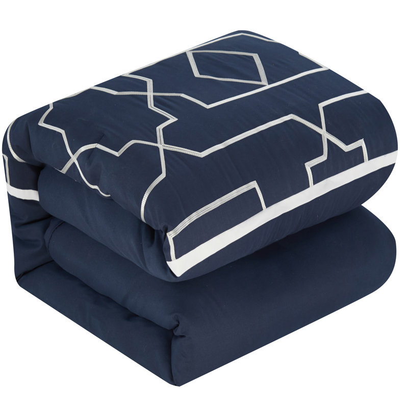 Navy Geometric Microfiber Queen Comforter Bedding Set