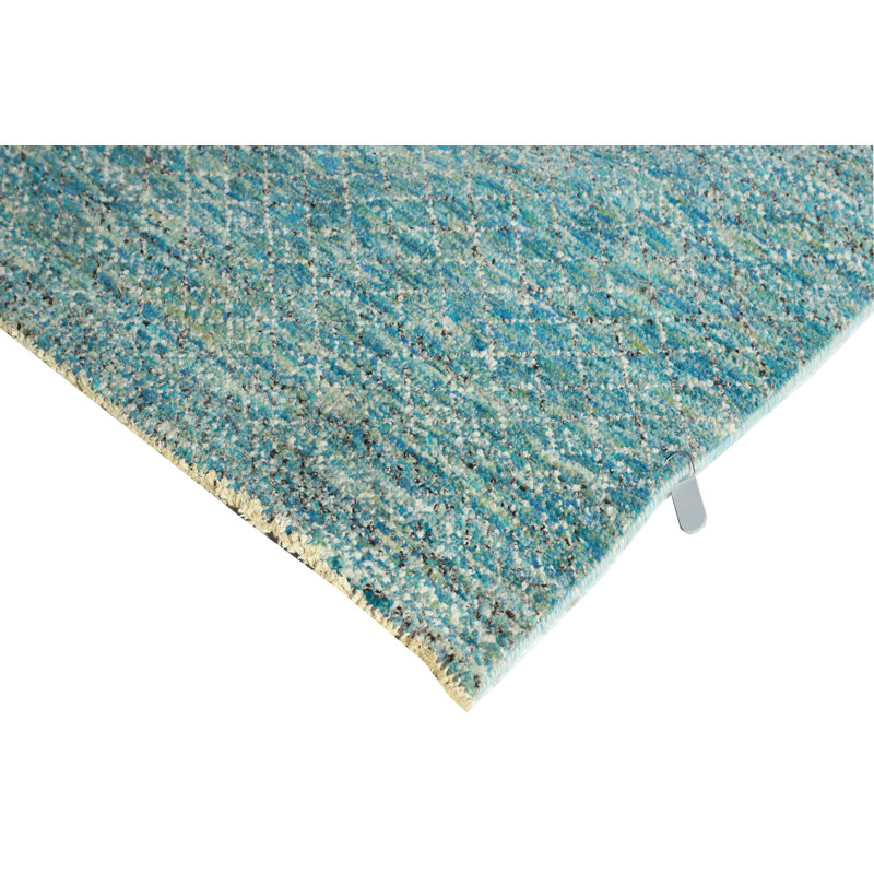 Hand-Knotted High-Quality Blue and Beige Runner, Runner 2'7" x 14'3"
