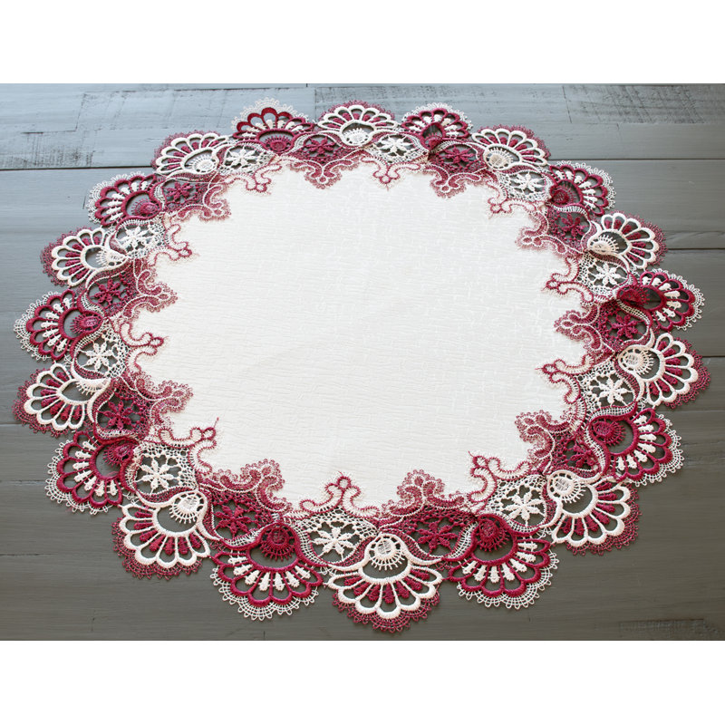 Napperon en dentelle européenne bordeaux et blanche (23 pouces de diamètre)