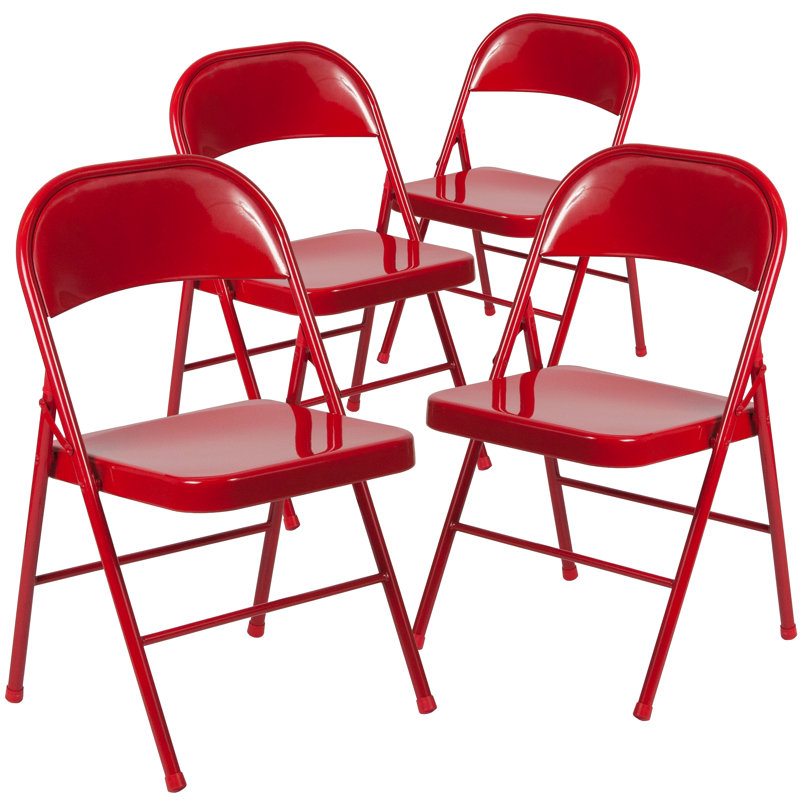 Double Braced Metal Folding Chair, Red