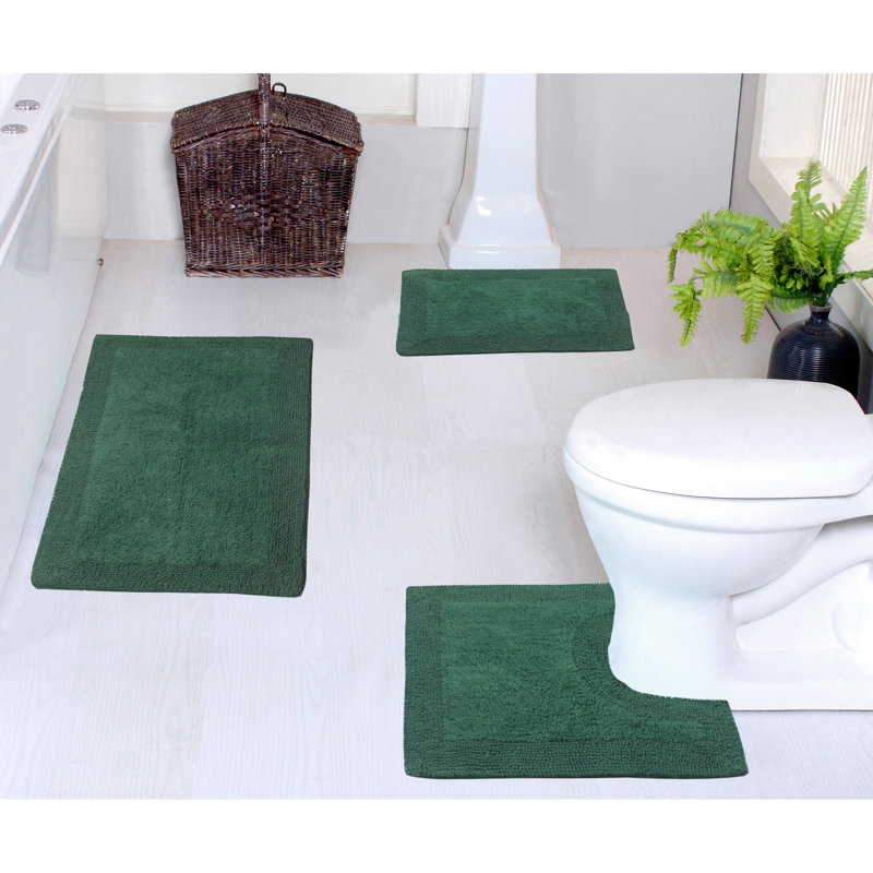 Bruss Luxury 100% Cotton Bath Rug (Set of 3) Reversible, Bottle Green