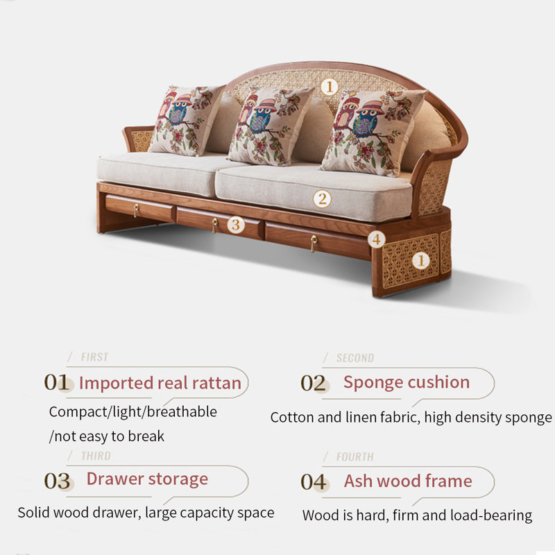 Chinese Solid Wood Lounge Sofa - Stylish & Durable