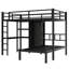 Lits superposés en métal double au-dessus de simple en L en métal avec bureau intégré, bibliothèque, tablettes de rangement et garde-robe