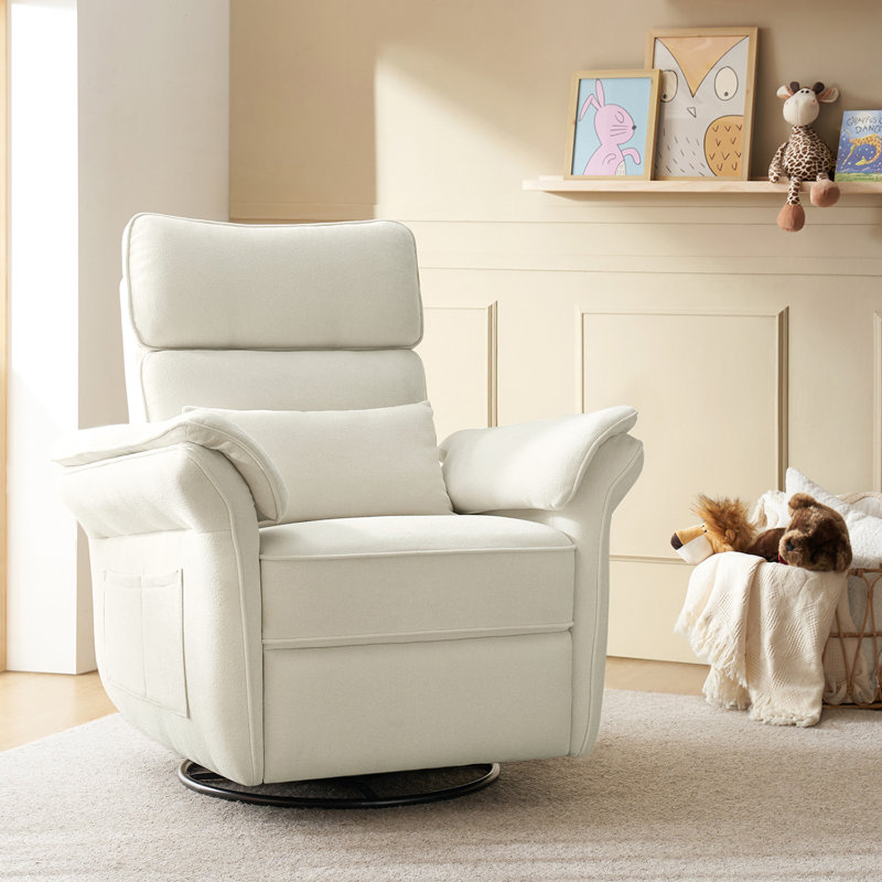 Beckette 41.75" Modern Swivel Glider Nursery Power Recliner with Adjustable Headrest, White