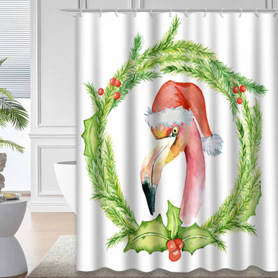 Rideau de douche de Noël avec flamants roses et aquarelle