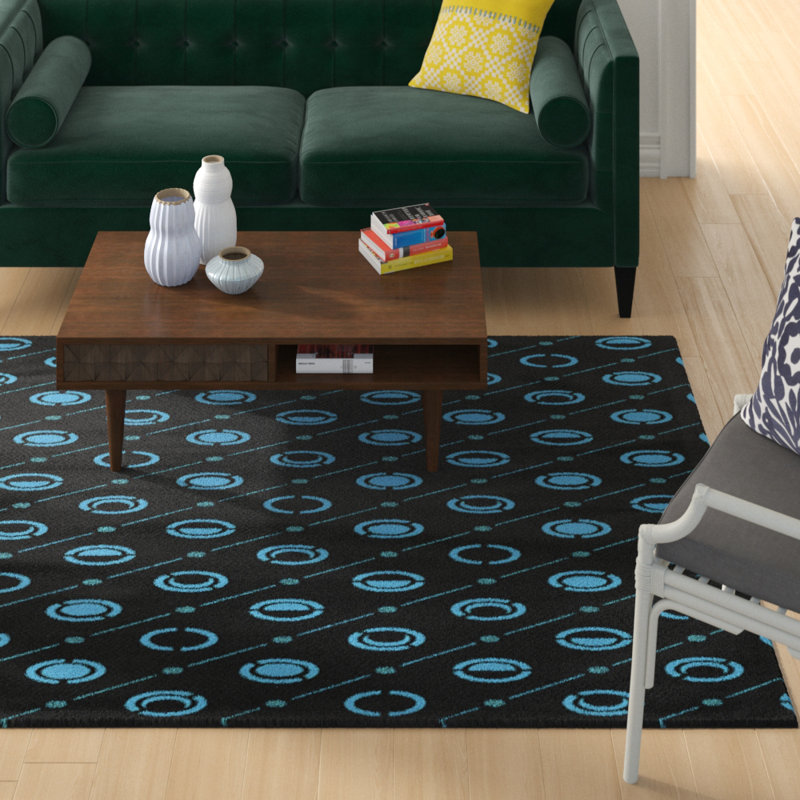 Tapis décoratif des phases de lune noires, Rectangle 5 pi x 7 pi