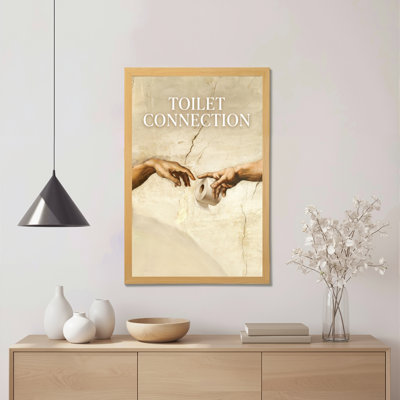 Toilet Connection Artwork Inspired By The Creation Of Adam Canvas Wrapped Wall Art Oil Painting Print Set Of 1