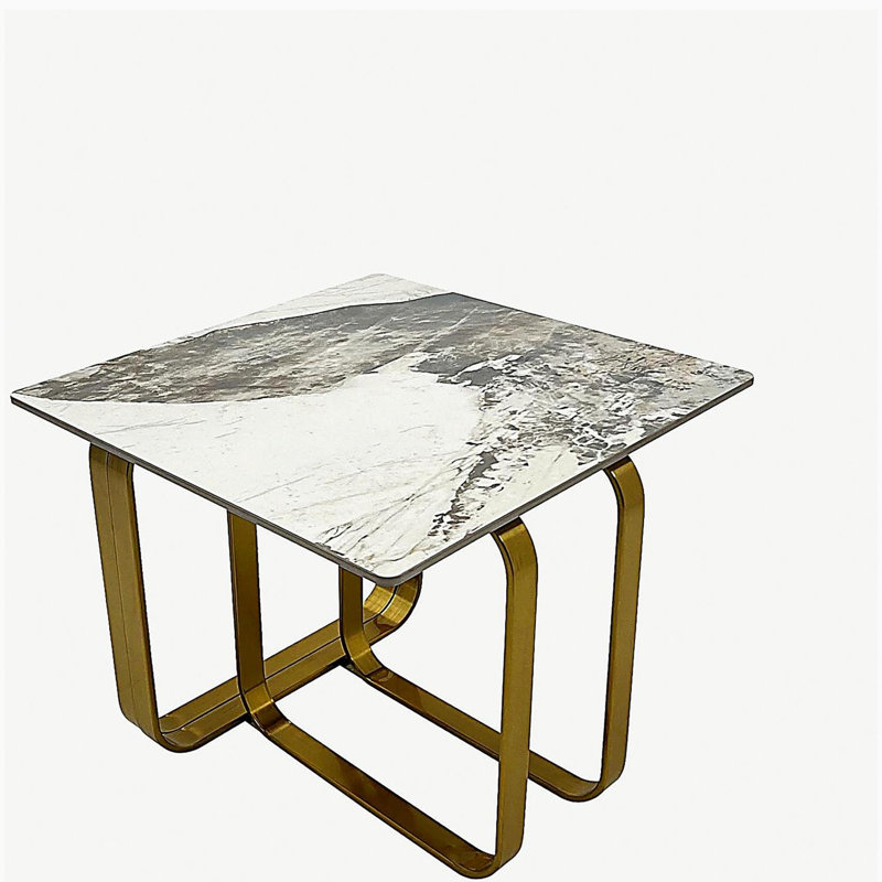 Table d'appoint rectangulaire avec plateau bruni et structure en métal, convenant au salon, Doré