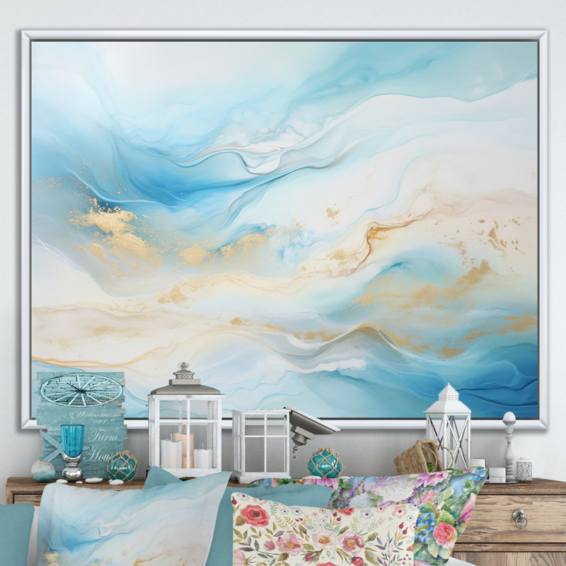" Liquid Sky Charm Echoes I ", White Floater Framed, 12" H x 20" W