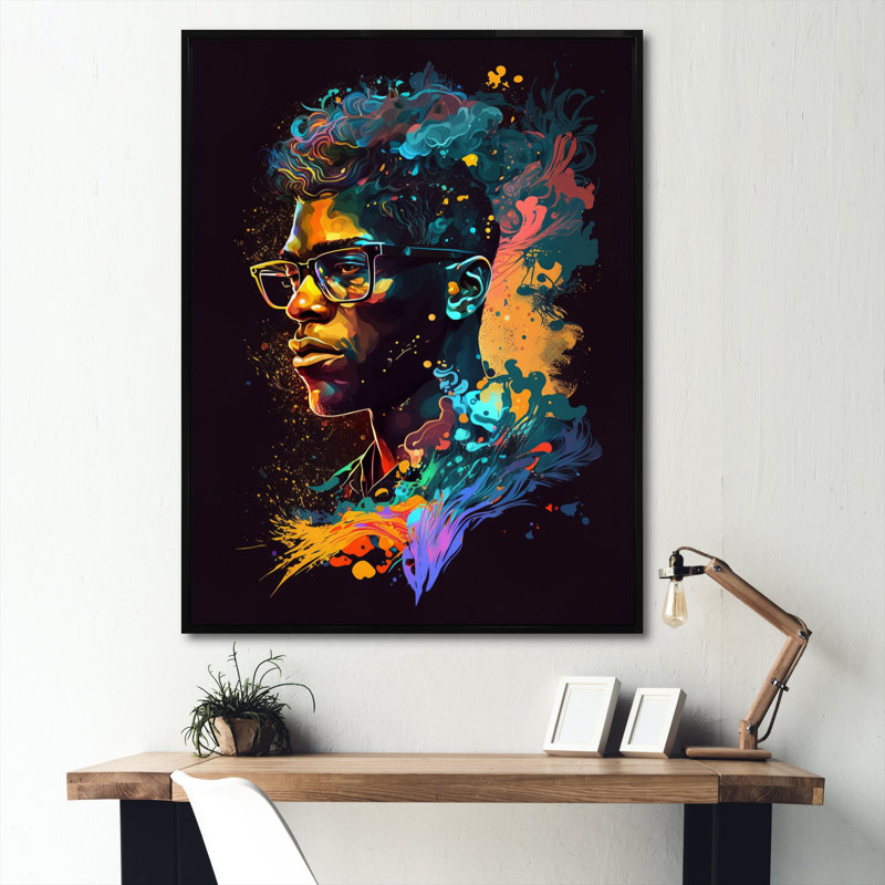 " Malcolm X Illustration III ", 32" H x 24" W x 1" D, Black Floater Framed