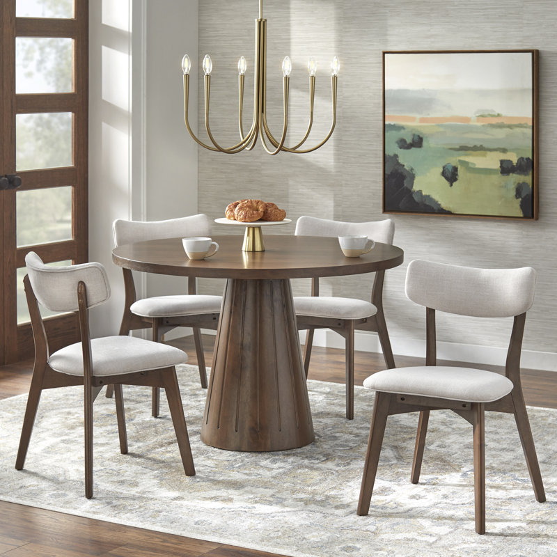 Castilia Round Dining Set, 5 Pieces: Table, 4 Chairs, Beige