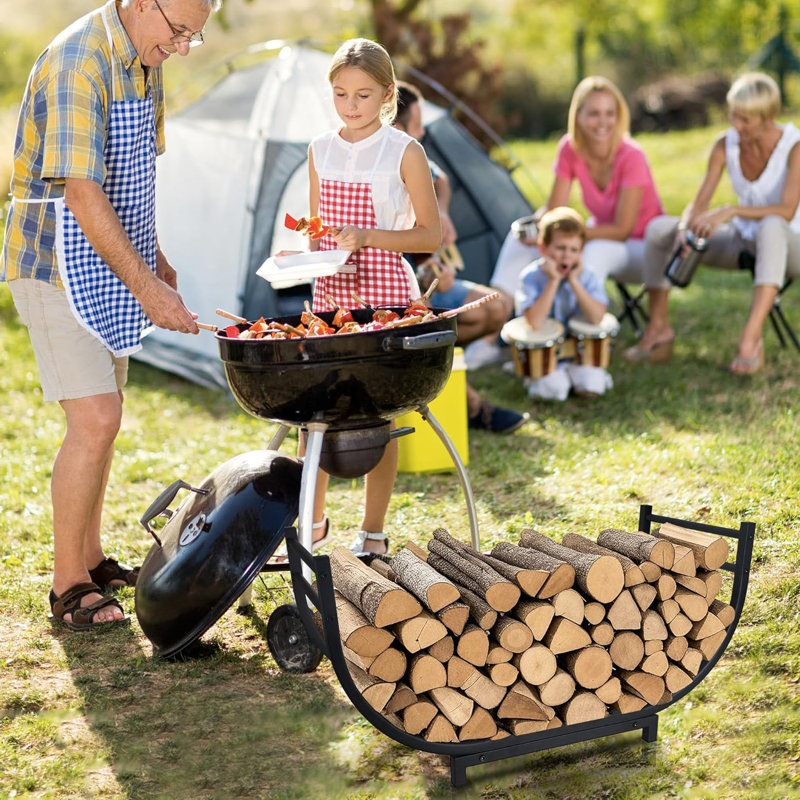  Porte-bûches de 30 po pour l'intérieur et l'extérieur, support courbé pour bois de chauffage, rangement en bois pour foyer en métal, imperméable et antirouille