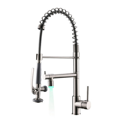 Kitchen Faucet With Pull Down Spray Head In Brushed Nickel - All Brass, 360 Degree Swivel, Hot And Cold Water Available , Mixing