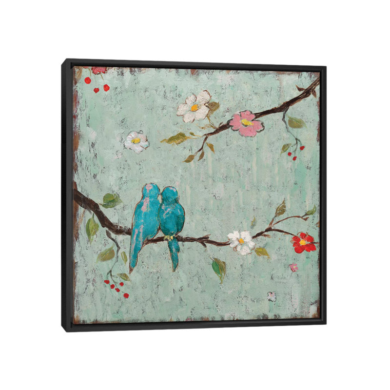 «Love Birds IV», reproduction d'art sur toile, H 37 po x l 37 po x p 1,5 po, Toile avec cadre noir