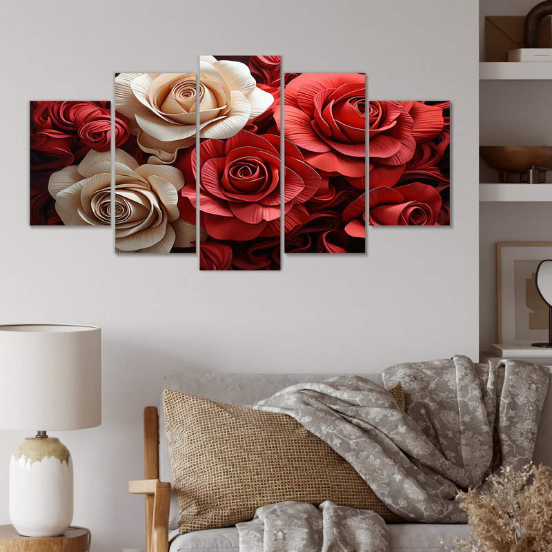 Art mural multicolore rouge et blanc, rose et blanc