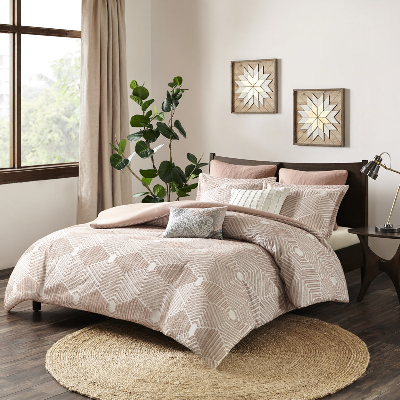 Lit Blush très grand / très grand - 100% coton, coutures cachées, ensemble de literie d'apparence élégante en forme géométrique, savoir-faire artisanal