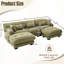 Canapé olive en forme de U avec 2 repose-pieds, 5 places modernes pour le salon, velours granulé doux et doux pour la peau, pieds en plastique stables en forme de velours en nuage pour un look confortable-1058315139
