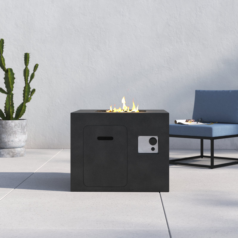 Lennart Square Concrete Propane Smokeless Fire Pit, Charcoal